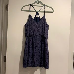 Blue DV lace dress with racer back detail